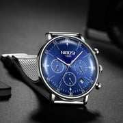 Nibosi Mens Watches Luxury Sport Wrist Watch Unique Design Stainless Steel Auto Date Mesh Strap Men Fashion Casual Quartz Watch - Quartz Wristwatches