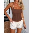 thumbnail image 5 of Brown Womens Summer Casual Fitted Tank Top With Shell Bead Straps And Crinkled Jacquard Texture, 5 of 8