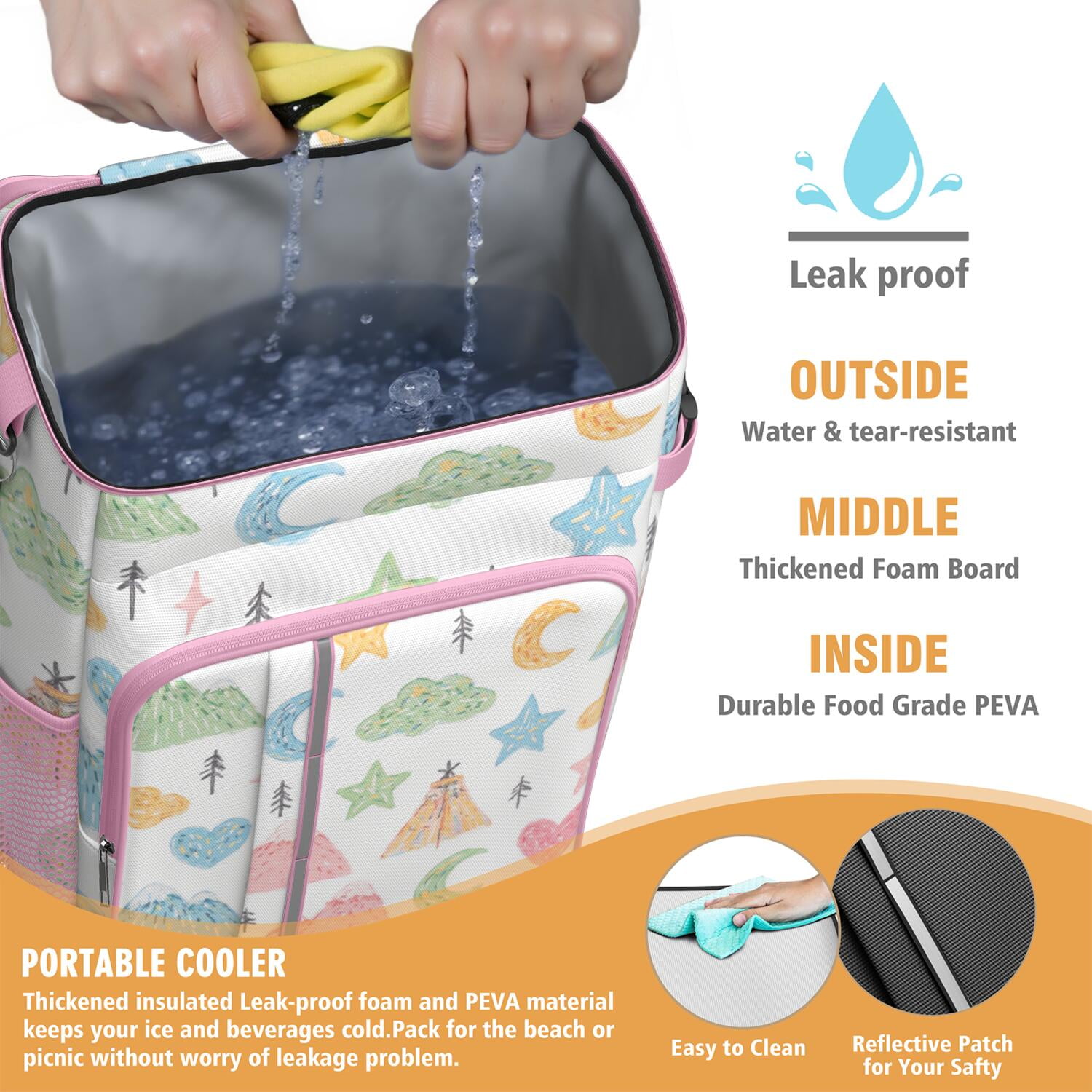 Backpack Cooler,Soft Backpack Coolers Insulated Leak Proof Travel Cooler Bag Waterproof Lunch Picnic Beach Work Trip Thermal Bag Drink Beverage Beer Bag Cooler Rainbow Cartoon
