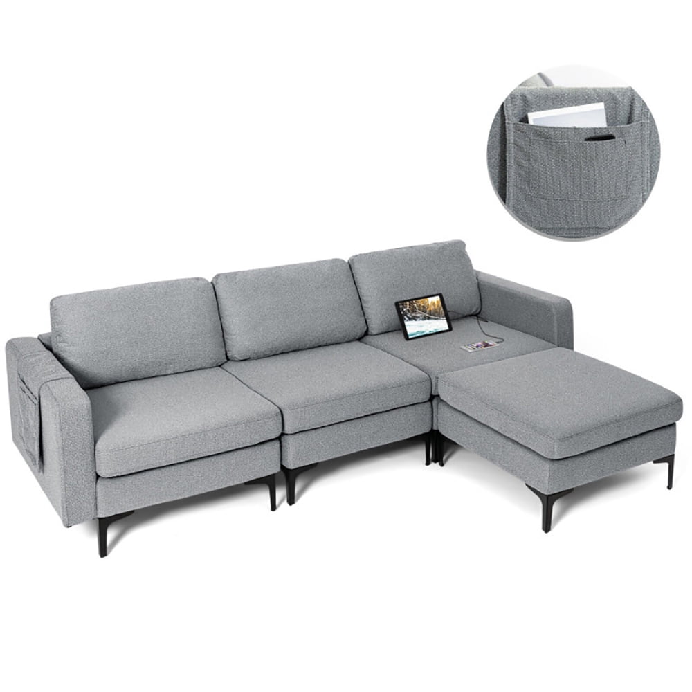 Finihen L-shaped Sectional Sofa Couch, Modular L-shaped Sectional Sofa with Reversible Chaise and 2 USB Ports, for Living Room, Dark Gray Finihen L-shaped Sectional Sofa Couch, Modular L-shaped Sectional Sofa with Reversible Chaise and 2 USB Ports, for Living Room, Dark Gray