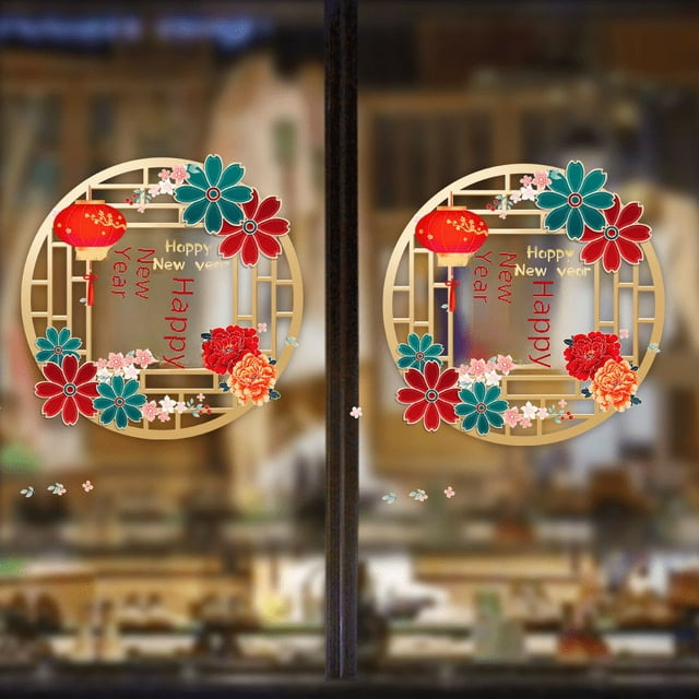 Par de puertas de vidrio del Festival de Primavera del Año de Loong, pasta electrostática para ventanas, decoración de ventanas, hotel, decoración del Año de Loong
