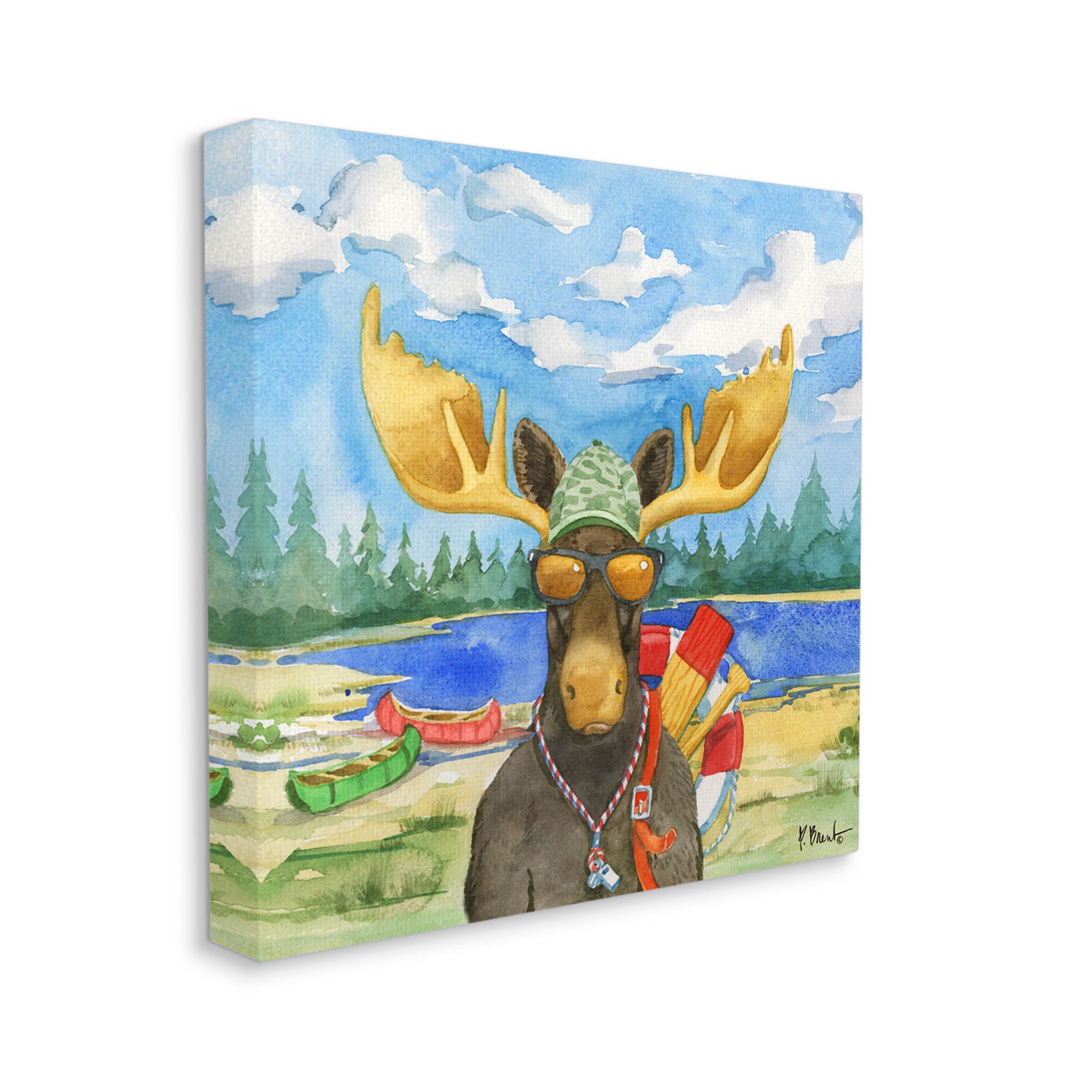 Stupell Industries Happy Camper Life Guard Moose Painting Gallery Wrapped Canvas Print Wall Art, Design by Paul Brent