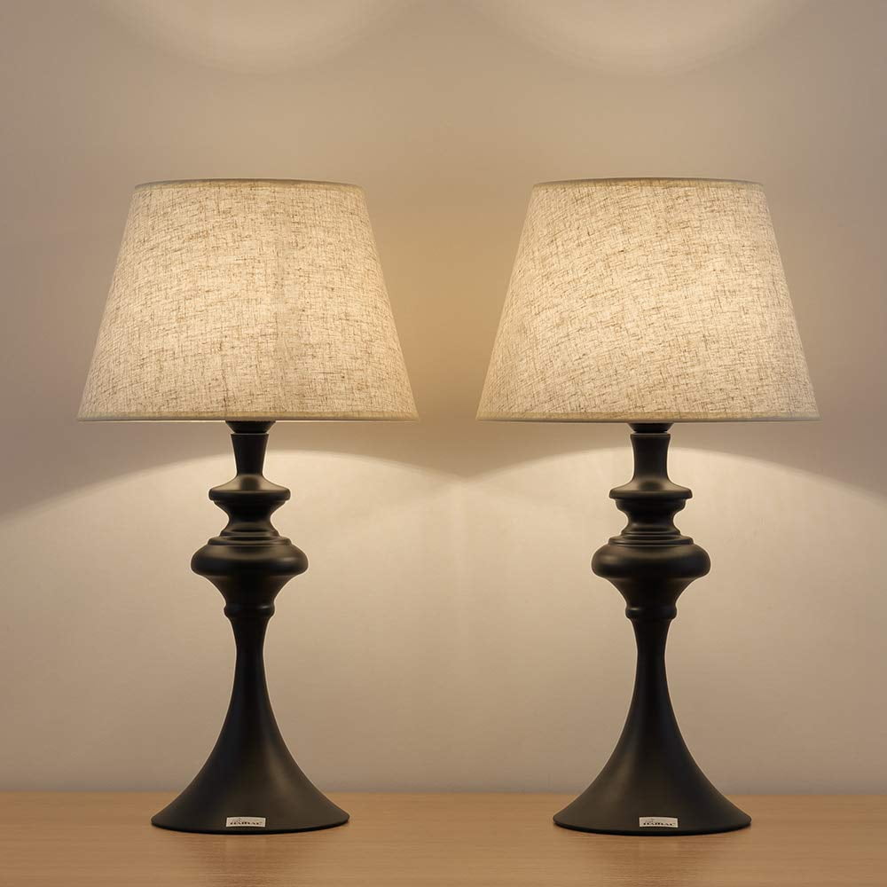Traditional Modern Bedside Table Reading Lamp, Set of 2 - Black