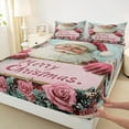 thumbnail image 3 of Manfei Kids Santa Claus Queen Sheet Sets, Magic Fairy Tale Flat Sheet, Pink Rose Floral Queen Fitted Sheet, Super Cozy Room Decor, 4-Piece, 3 of 7