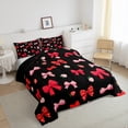 thumbnail image 4 of Feelyou Cartoon Ribbon Bow Bedding Comforter Set for Kids, Black Pink Bowknot Twin Comforter Sets, Kawaii Strawberry Reversible Bedding Set, Breathable Home Decor, 2 Pieces, 4 of 9