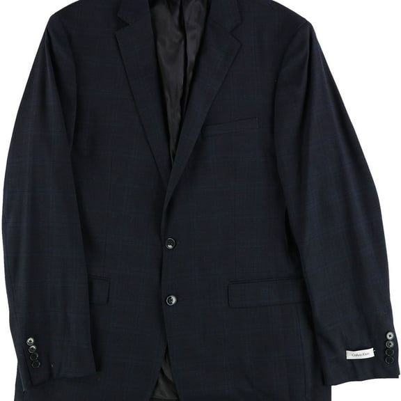 Calvin Klein Mens Windowpane Two Button Blazer Jacket, Blue, 44 Long