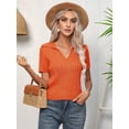 thumbnail image 6 of Women's V Neck Short Sleeve Collared Cable Sweaters Tops Solid Knit Soft Pullover Shirt Top for Casual Tangerine Color S, 6 of 10
