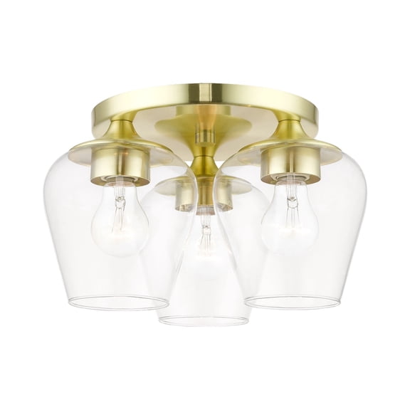 46723-12 Livex Lighting Willow - 3 Light Flush Mount In Transitional Style-7.5 Inches Tall and 13 Inches Wide-Satin Brass Finish