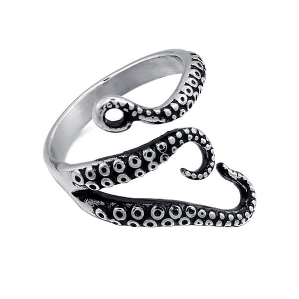 Anillo Gótico De Acero De Titanio, Anillo Retro De Pulpo De Calamar De Mar Profundo, Joyería De Moda, Anillos Abiertos Ajustables Speravity AP005856-00