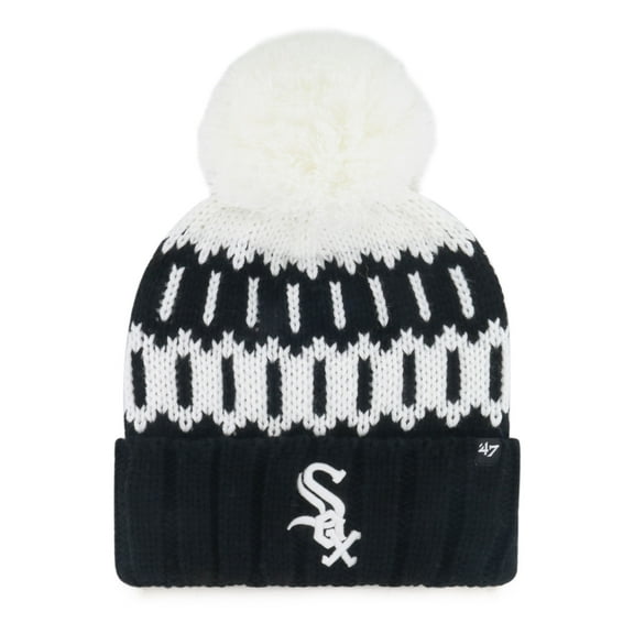 Women's '47  Black Chicago White Sox Felicity Cuffed Knit Hat with Pom