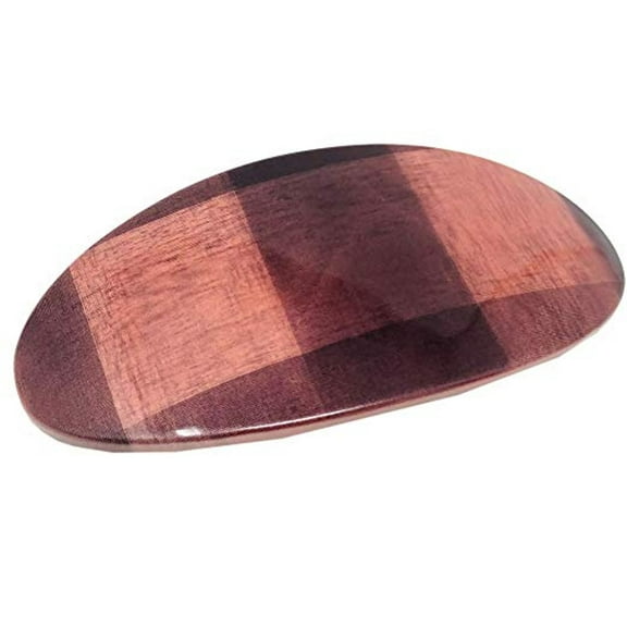 Parcelona French Oval Wide Salmon Brown Checks Automatic Hair Clip Barrette