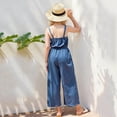 thumbnail image 4 of Girls Tween Sleeveless Spaghetti Strap Jumpsuit Wide Leg Smocked Waist V-Neck Solid Blue,Size 10-11 T, 4 of 5