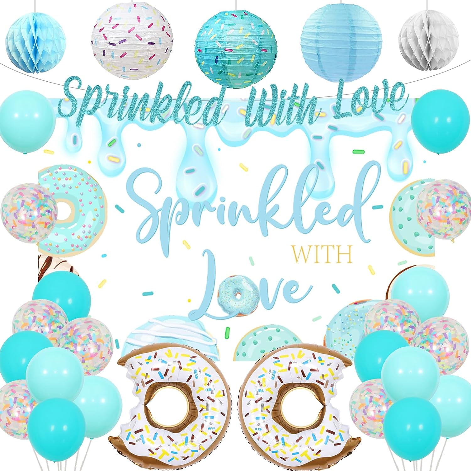 Donut Baby Shower Decorations, Baby Sprinkle Decorations Sprinkled with  Love Baby Shower Banner Lantern Donut Foil Balloons for Boy or Girl Party  Supplies 