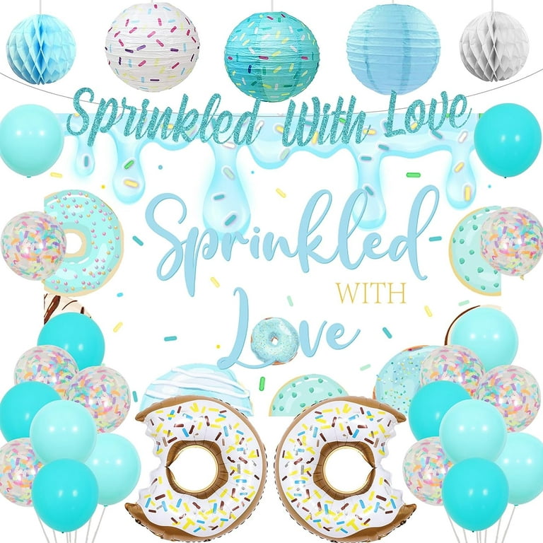 Donut Sprinkle Baby Shower Decorations Boy, Blue Sprinkled with Love Baby  Shower Backdrop Banner Decor with Donut Sprinkle Hanging Lantern Balloons