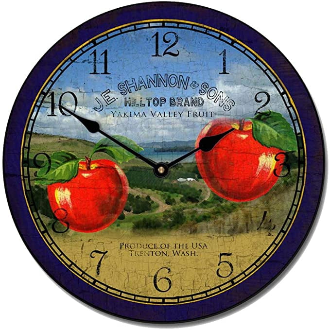 Washington Apple Wall Clock Beautiful Color, Silent Mechanism, Made in