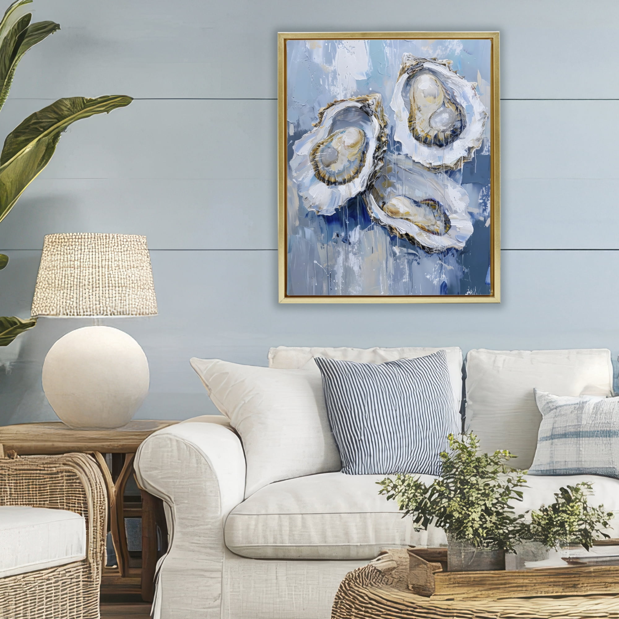 Stupell Industries Vibrant Blue Oysters Gold Framed Floater Canvas Wall Art, design by Creative Studio