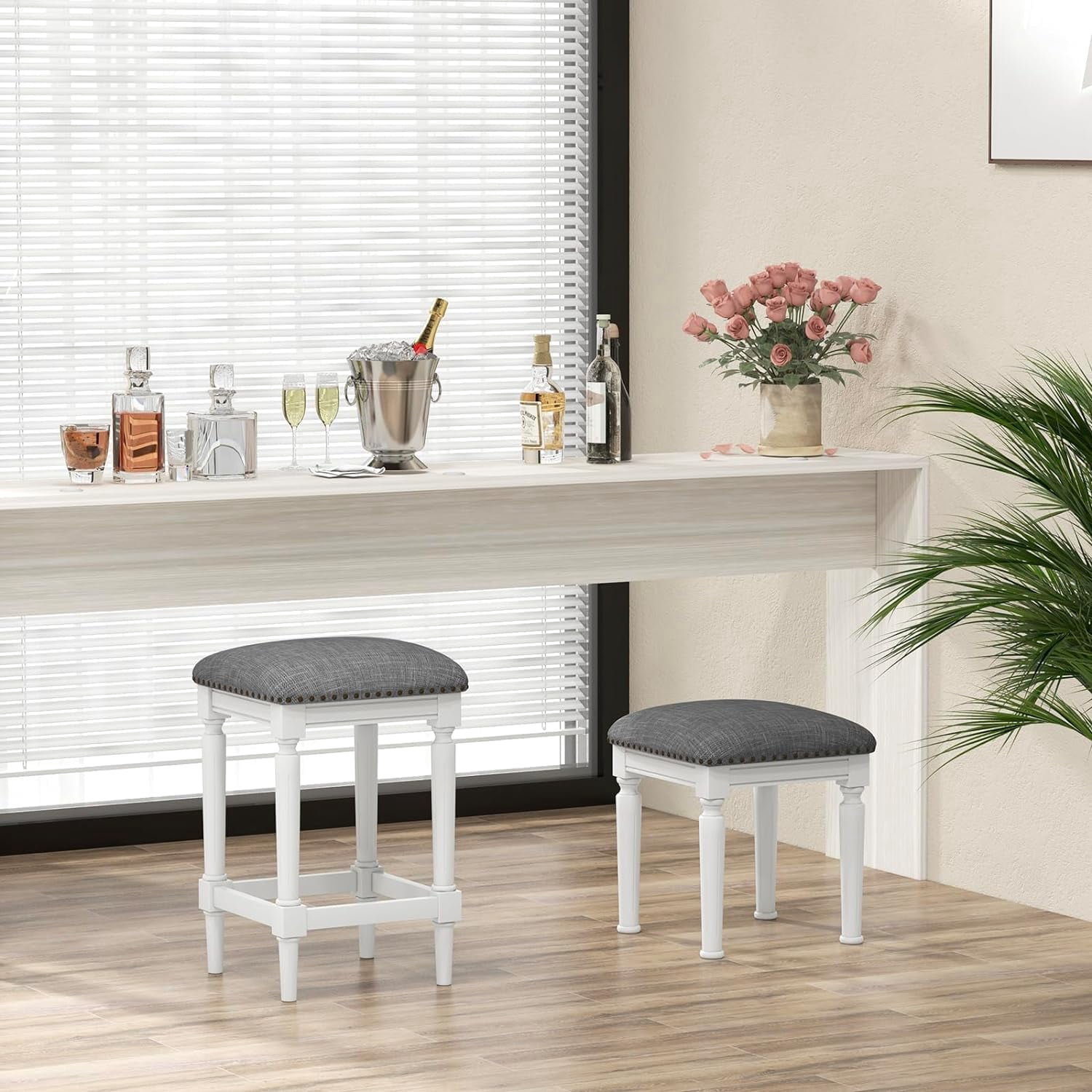 Set of 4 Modern Upholstered Counter Bar Stools Dining Stools for Kitchen, 3 Optional Height, Gray & White