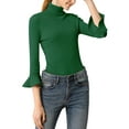 thumbnail image 4 of INSPIRE CHIC Women's Turtle Neck 3/4 Ruffle Sleeves Pullover Slim Rib Knit Sweater M Green, 4 of 8
