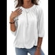 thumbnail image 1 of Camiseta de Cuello Redondo para Mujer, Blusa de Algodón de Media , Mangas 3/4, Informal, Holgada, Plisada, Básica. M, 1 of 7