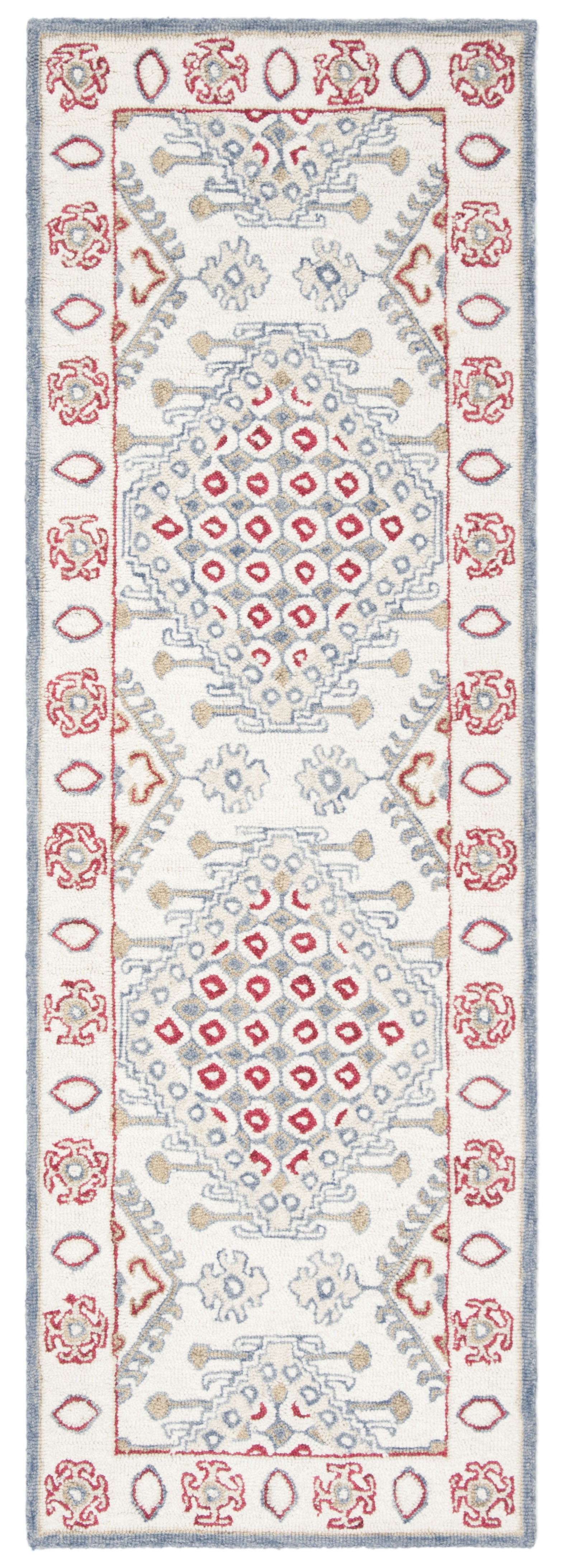 SAFAVIEH Micro-Loop Jolene Geometric Wool Runner Rug, Ivory/Red, 2'3" x 7'