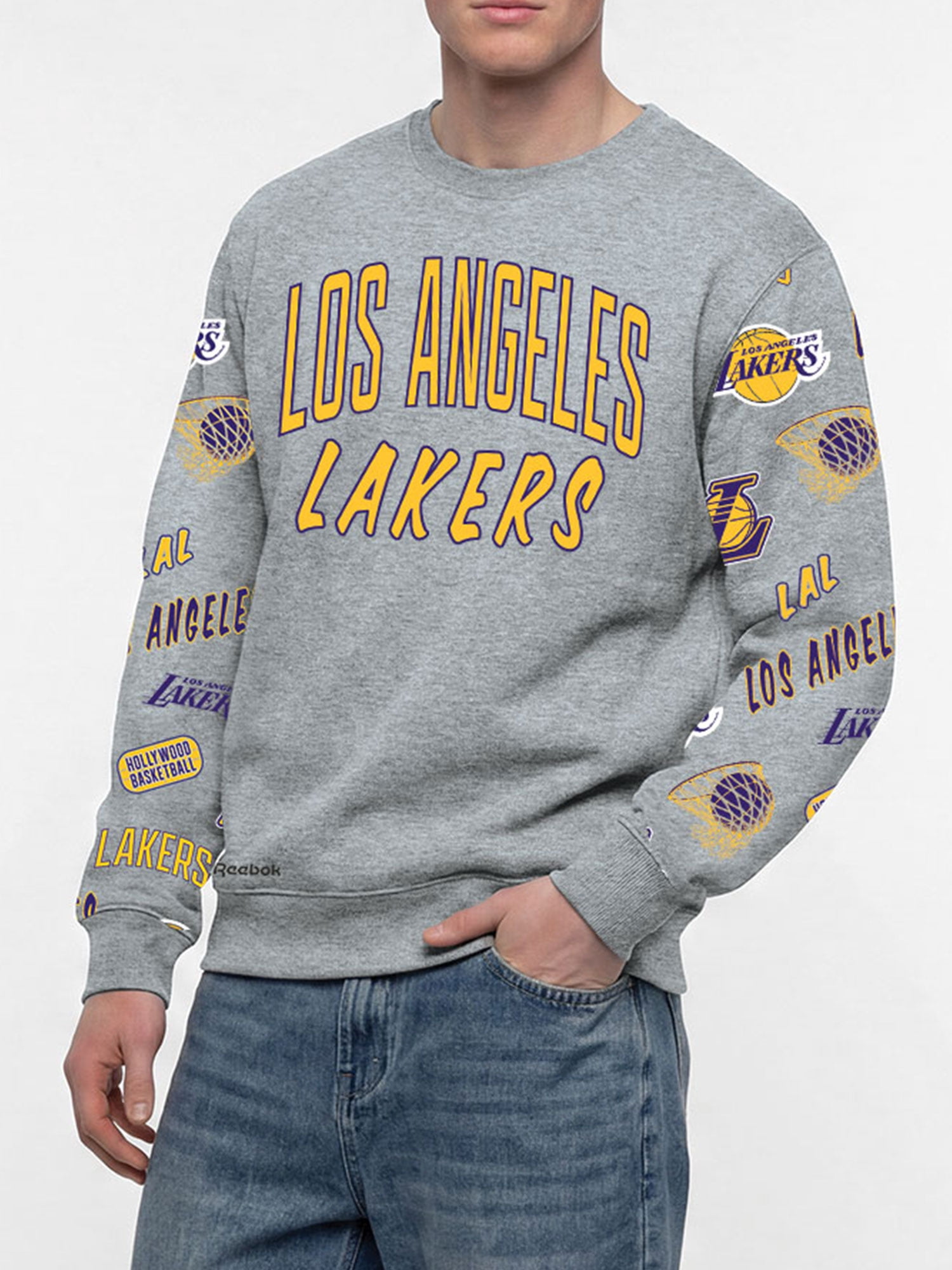 Los Angeles Lakers Reebok Adult Gray Crew Neck Sweatshirt
