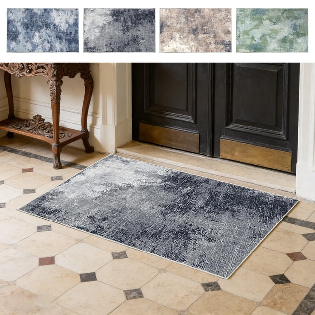 Alfombra De Poliéster Alfombra de baño azul de pelo corto, antideslizante, absorbente, resistente a la decoloración, lavable a máquina, para decoración del suelo (1 pieza). Rkxzt