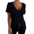 thumbnail image 2 of T Shirts for Women Summer Casual Short Sleeve Deep V Neck Relaxed Fit Plain Basic Tshirt Womens Tees, 2 of 5