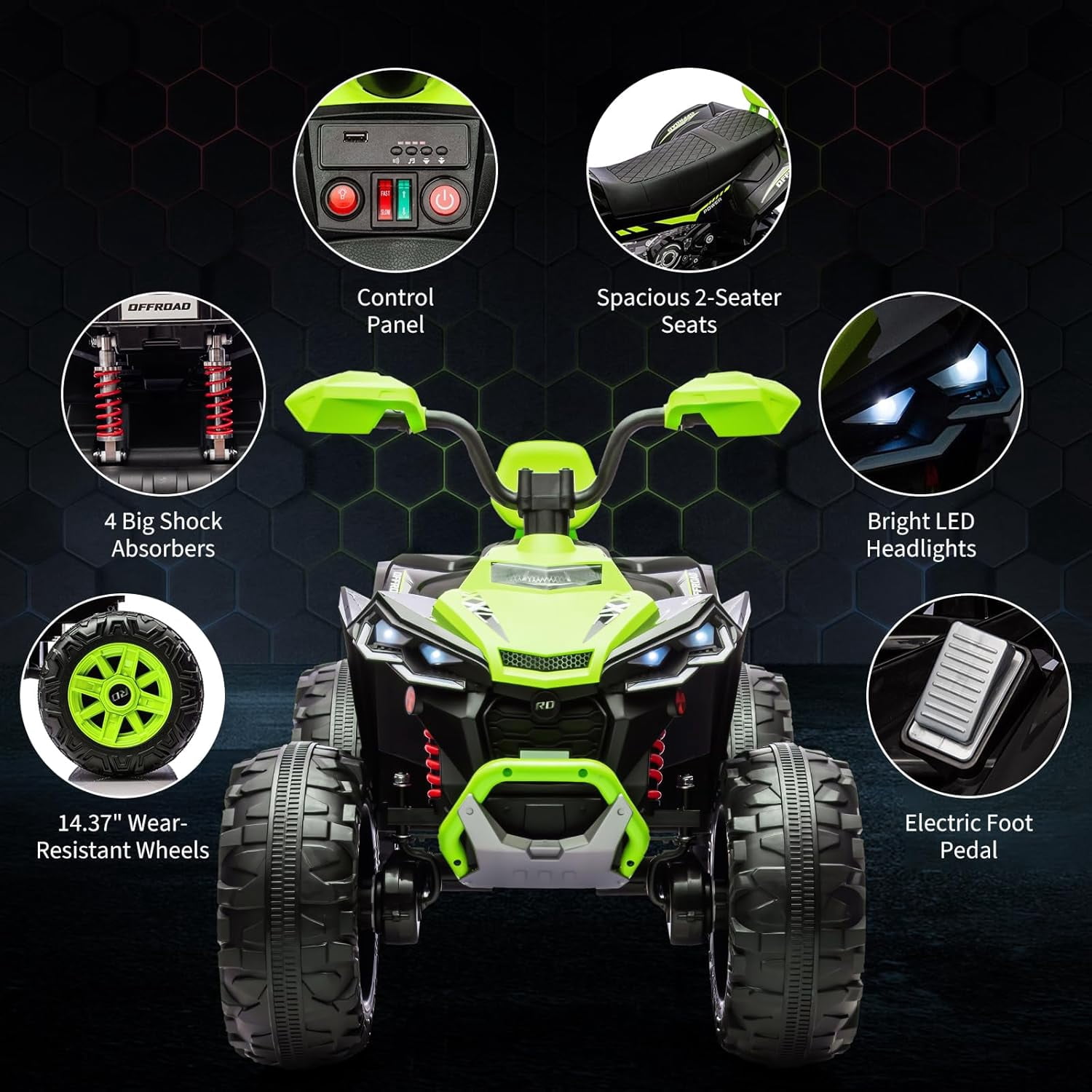 Trilenars 24v 2 Seater Ride on ATV Car in Green for Off-Road,Green