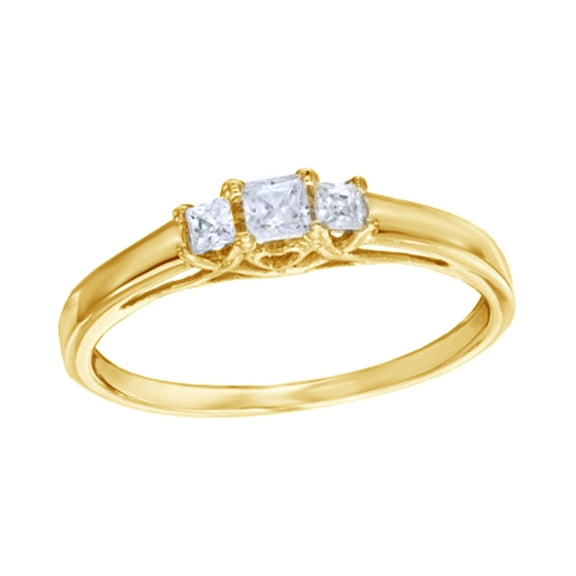 AFFY White Natural Diamond Three-Stone Ring In 10k Yellow Gold (0.25 Cttw)