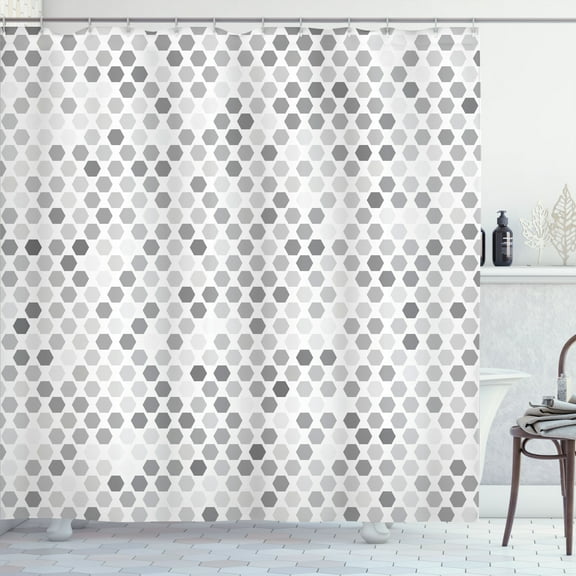 Ambesonne Geometric Shower Curtain, Zig Zag Hexagon, 69"Wx84"L, White