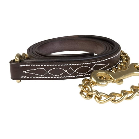Huntley Equestrian Fancy Stitched Padded Leather Lead with Brass chain