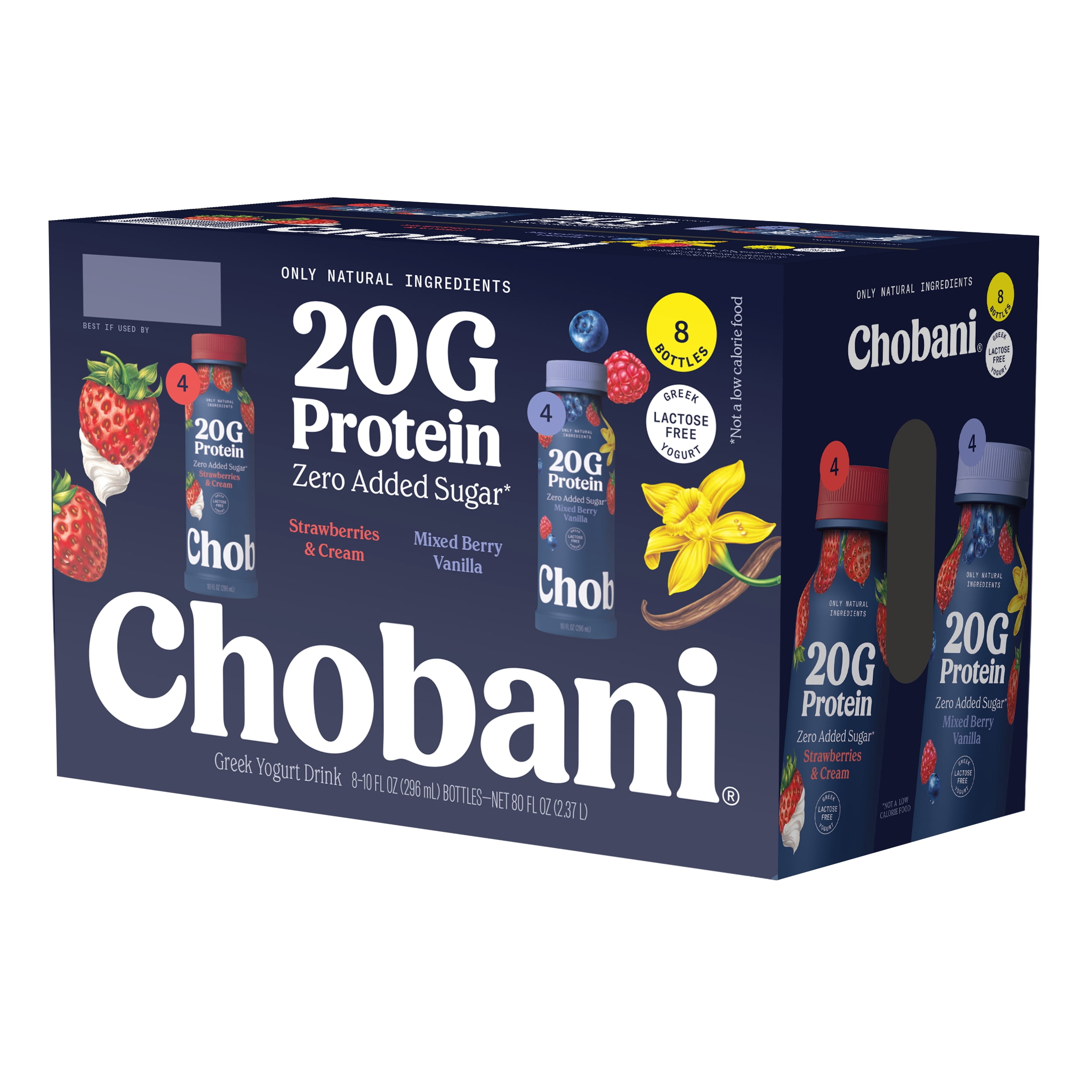 Chobani 20G Protein Low-Fat Greek Yogurt Drink, Family Variety, 10 fl oz Bottle, 8 Pack
