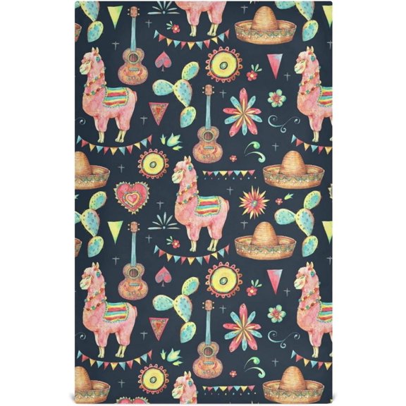 Mexican Cactus Llamas Kitchen Dish Towels Set of 1, Watercolor Washable Tea Towels Dishcloths Lint-Free 18x28 Inch Fast Drying for Kitchen Restaurant Bar Clean