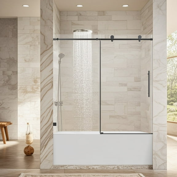 56-60" W * 60" H Frameless Single Sliding soft-close Shower Doors, Bathroom Sliding Shower Door, 5/16" (8mm) Thick SGCC Tempered Glass Door