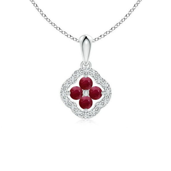 ANGARA Natural Diamond Framed Ruby Clover Pendant in 14K White Gold for Women (Size-2mm) | July Birthstone, Birthday, Anniversary, Jewelry Gift for Women | Natural Ruby Necklace