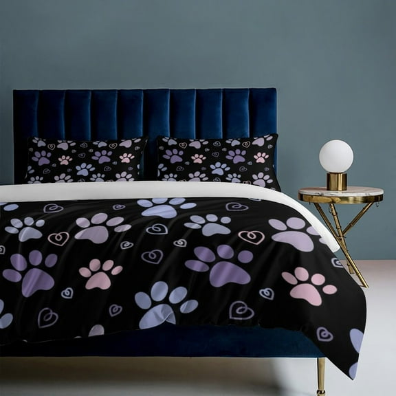 Cartoon Paw Print 3-Piece Bedding Set, Luxuriously Soft Bedding with Matching Pillow Shams, Comforter Set Twin Size for Casual Home Decor