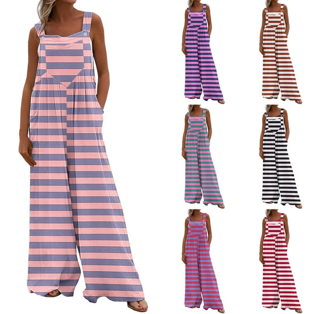 Leodye Women's Fashionable Summer Jumpsuits Button Wide Leg Overalls Casual Loose Rompers with Pockets Red 10(XL)