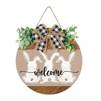 SUSHANG Rustic Easter Bunny Wall Decor with Floral Bow - Farmhouse Spring Welcome Sign for Front Doors & Coffee Shops, Weather-Resistant Wooden Hanging Decoration