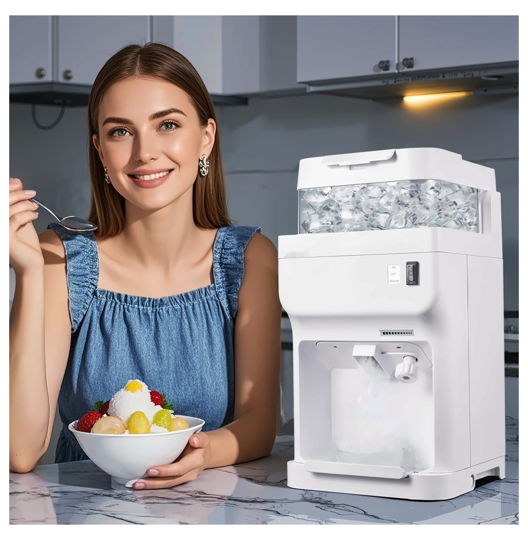 Commercial Ice Shaver 220LBS/H Electric Ice Crusher Snow Cone Maker White