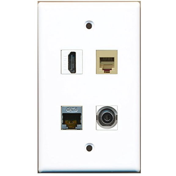 RiteAV - 1 Port HDMI 1 Port Phone RJ11 RJ12 Beige 1 Port Shielded Cat6 Ethernet 1 Port 3.5mm Wall Plate