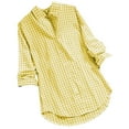 thumbnail image 4 of WTXUE 3/4 Length Sleeve Womens Tops Button Down Shirts Cotton Long Blouses for Women Dressy Casual Plaid Lapel Collared Shirts Cardigans Tops for Women Lightweight Tops Casual Blouses Yellow 5Xl, 4 of 4