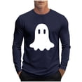 thumbnail image 3 of UVEASISHA Mens Long Sleeve Halloween Shirt Big and Tall Casual Ghost Print Graphic Tees Slim Fit Stretch Workout Shirts Holiday Funny Gifts Navy 5XL, 3 of 6