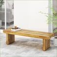 thumbnail image 4 of Outdoor Rustic Acacia Wood Bench, 57” Wide Natural Finish | Garden Patio | Natural | Acacia Wood, 4 of 12