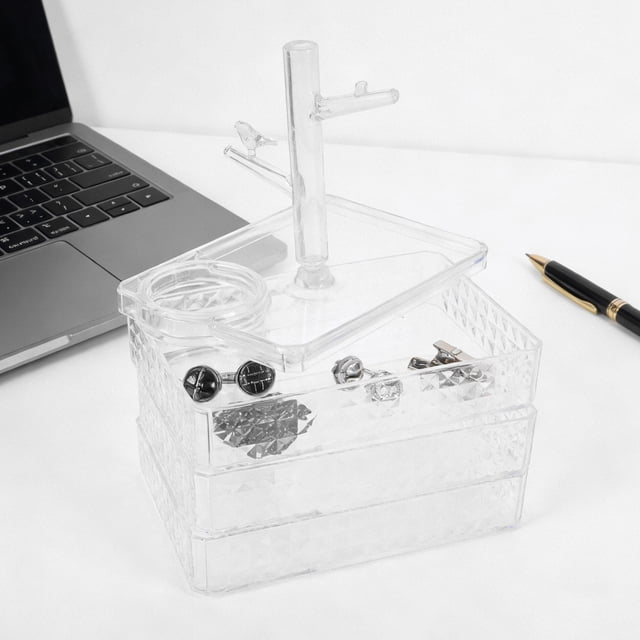 SHOWERORO Organizador De Joyas Transparente De 3 Niveles Con Rotación Para Y Pendientes
