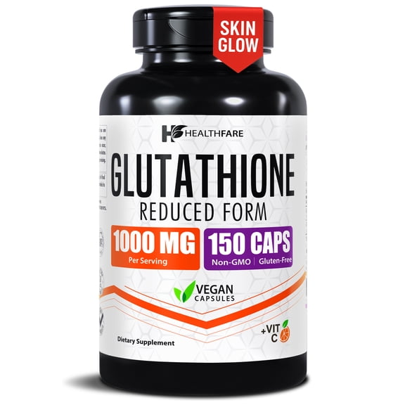 Healthfare Glutathione Supplement 1000mg | Reduced GSH Antioxidant | 98%+ Highly Purified | 150 Vegan Capsules | Immune & Detox Support | Non-GMO, Gluten-Free | Made in USA