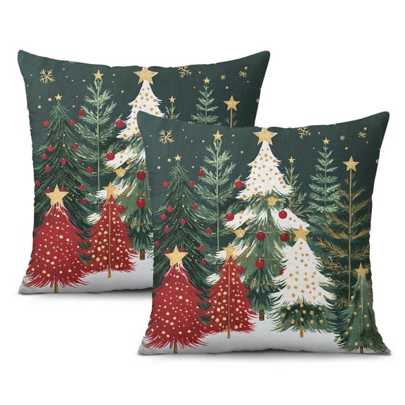 Green Xmas Trees Pine Farmhouse Throw Pillows Cover Square Square Cushion Covers 2 Pieces Fashion Throw Cushion Case for Indoor Home Bedroom