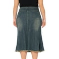 thumbnail image 4 of DARING DIVA Women's Plus Denim Fishtail Midi Jean Skirt with Pockets 1X Grey Blue, 4 of 6