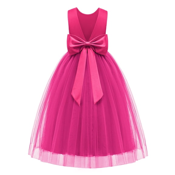 Arshiner Flower Girl Dress V-Back Bowknot Formal Pageant Ball Gown Wedding Party Long Tulle Dresses