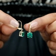 thumbnail image 6 of Rosec Jewels Lab Created Emerald Drop Earrings 4 Carat - 8 mm Cushion Cut Earrings - Lever Back Closure, 18K Yellow Gold, 6 of 9