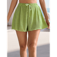 thumbnail image 5 of Summer Casual Tie Front Lettuce Trim Ribbed Knit Shorts High Waist Women'S Shorts Grass Green S, 5 of 7